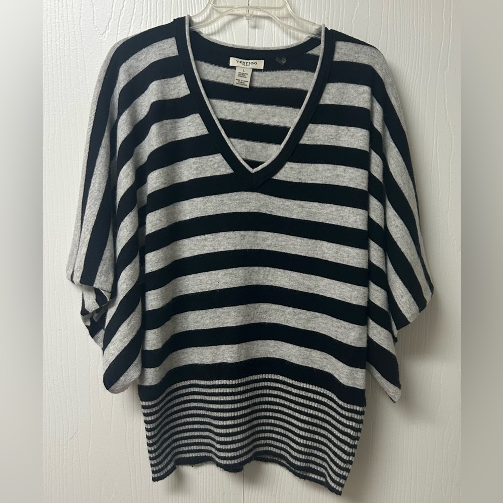 Vertigo Paris Black and Gray Striped Knit Top